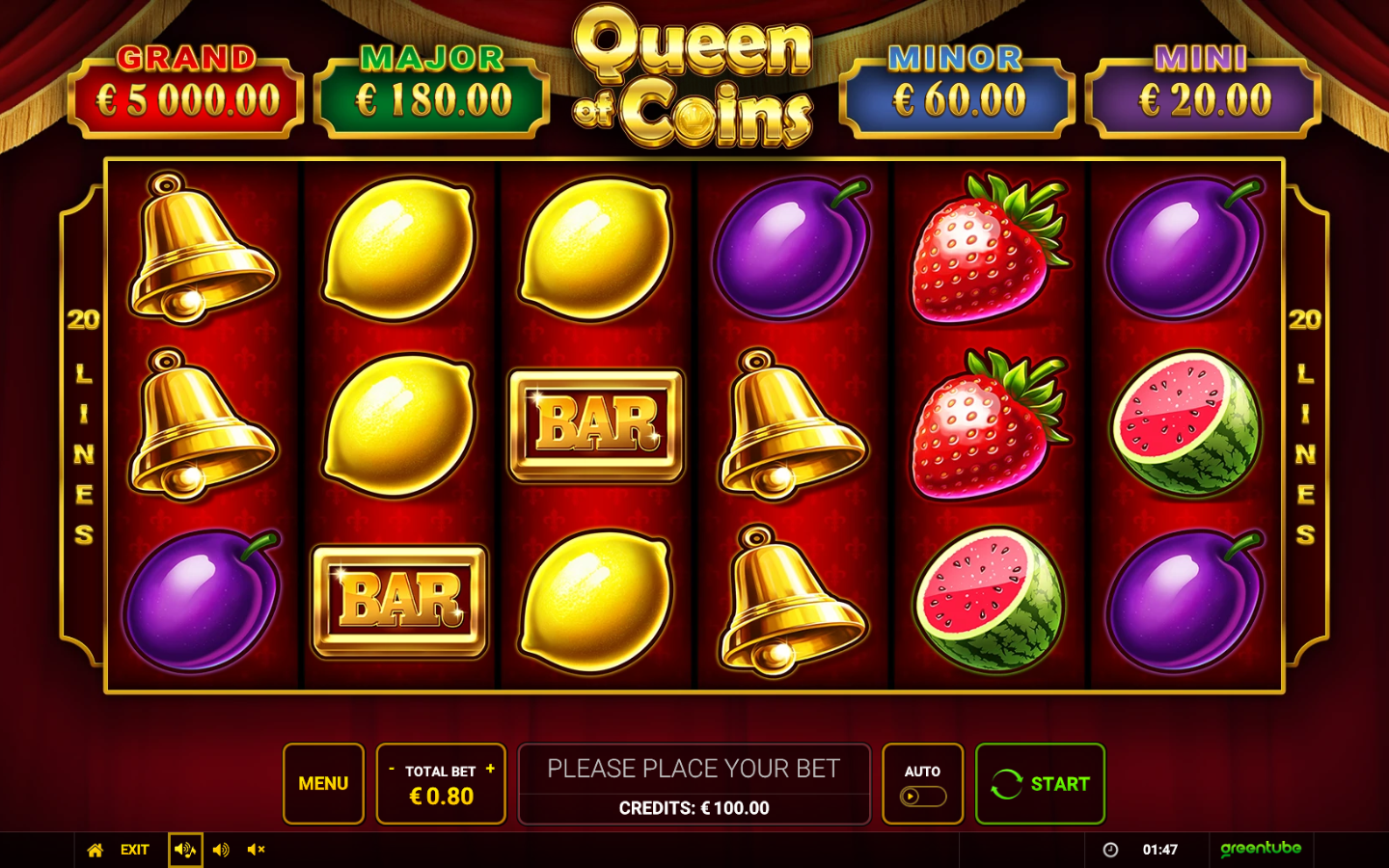 Queen of Coins main grid with classic symbols and space for stacked Joker Wilds
