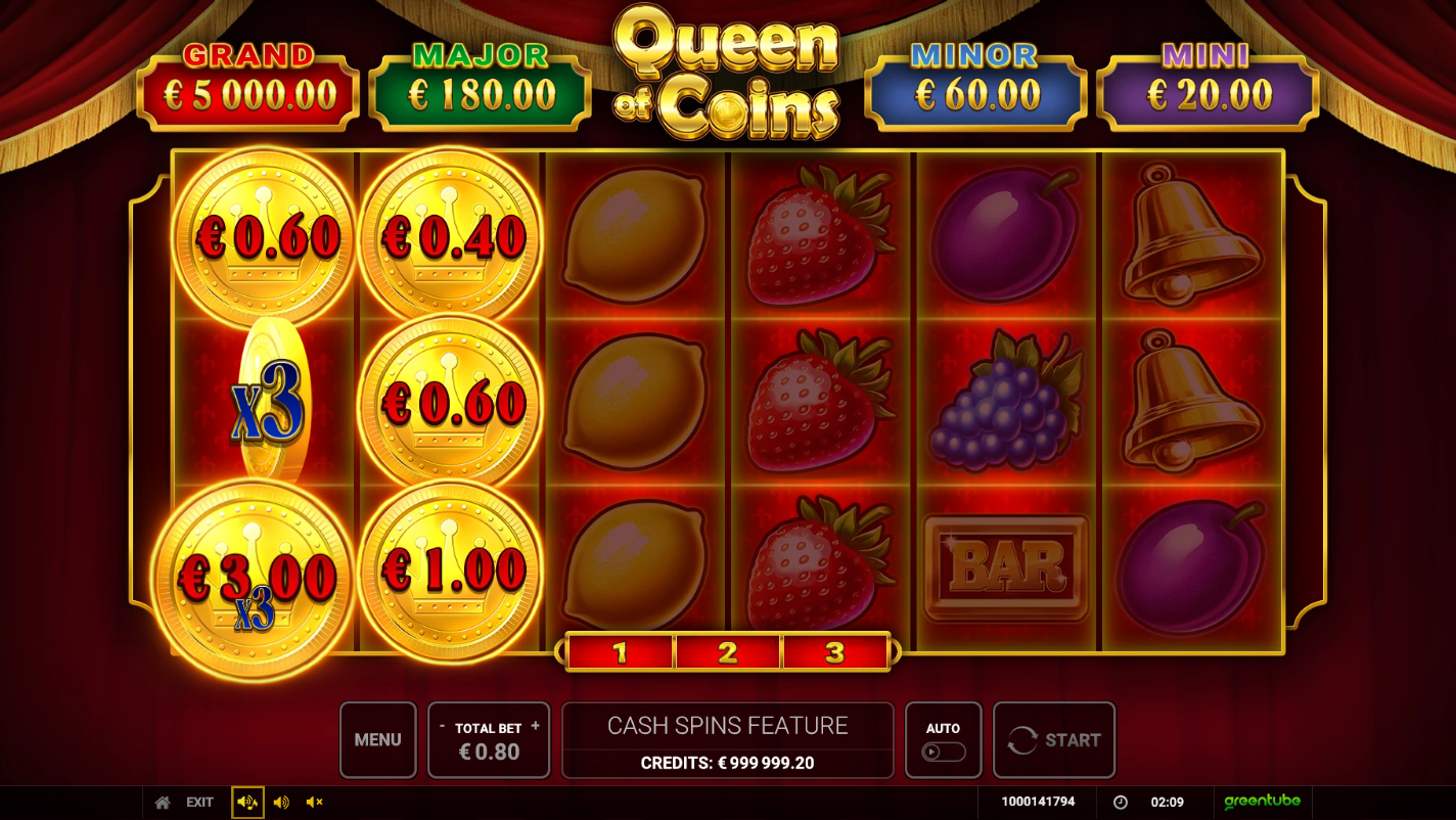 Queen of Coins multiplier Coin held during Cash Spins where Joker substitution does not apply
